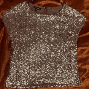 Bebe Gold Sequin Cap Sleeve Shirt - XS